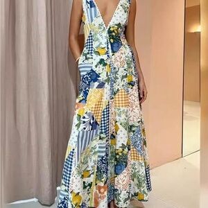 Dreaming of an Italian Summer Patchwork Lemon Print Maxi Dress | NWOT|